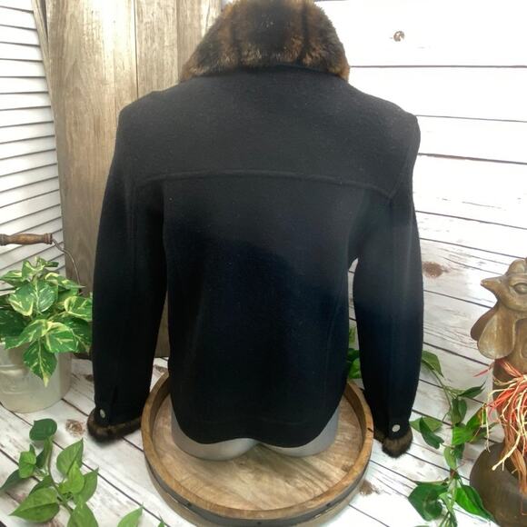 Real Clothes Black Wool Peacoat Jacket Faux Fur Warm Winter Coat M - Picture 2 of 12